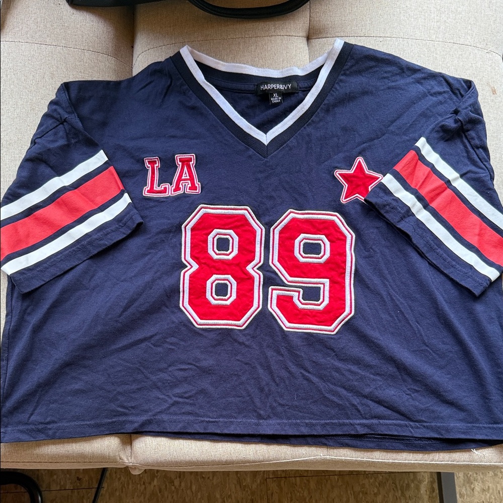 Navy Kids Jersey with Red and White Accents
